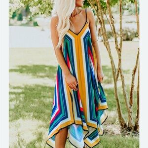 Impressions Asymmetrical V-Neck Dress - Multicolor